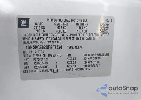 2013 Chevrolet Tahoe Ltz from USA, damaged, VIN 1GNSKCE02DR287234